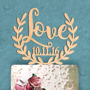 Wedding Cake Topper - Natural Wood LOVE and Custom Date Cake Topper for Weddings Initials Celebrations and Summer Events - USA-Made