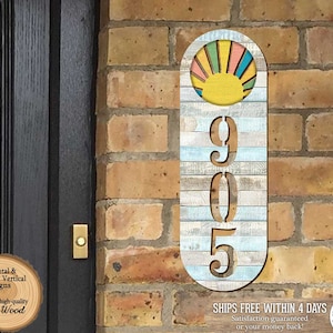 Sunrise Address Sign - Wooden House Number Plaque - Housewarming Door Numbers Sign - Custom Mailbox Decor - MA989821A