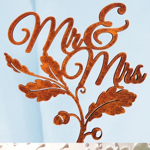 Fall Wedding Cake Topper - Mr  Mrs Cake Topper Wedding Decor Fall Wedding Autumn Wedding Cake - 94245F