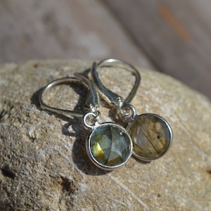 Labradorite earrings, sterling silver, small crystal jewelry, gift, lever back, gemstones, gift