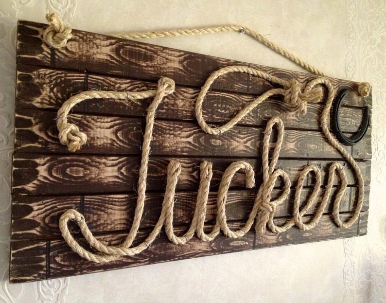 TUCKER 32 Western Rope Name Sign with ROPE HANGER Etsy