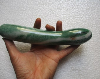 Baguette de massage en jade vert 23 cm | Baguette extra large | Massage à l'aventurine verte | Baguette en yoni incurvée | Sexytoy en cristal | Cadeau gratuit gode point G