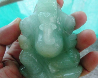 Ganesha Natural Green Jade Quartz Home Decor / Lord Ganesha Hand Carved Carving Figurines / Moonstone Ganesha / lapies Lazuli Ganesha