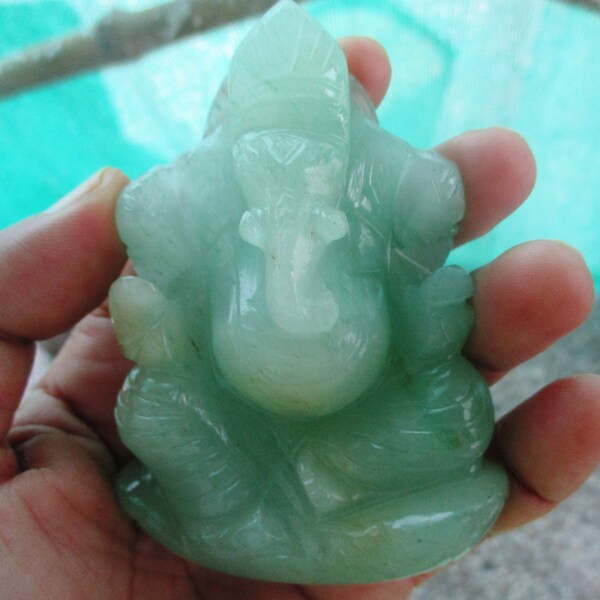 Ganesha Natural Green Jade Quartz Home Decor / Lord Ganesha Hand Carved Carving Figurines / Moonstone Ganesha / lapies Lazuli Ganesha