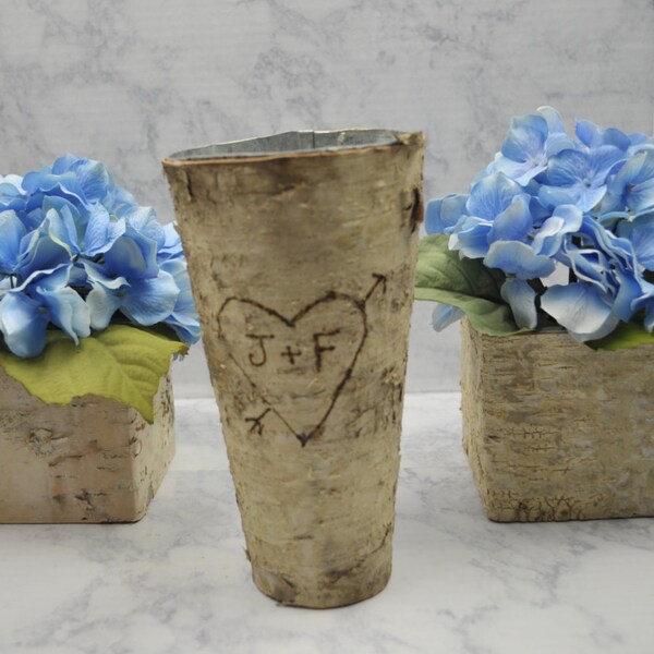 Personazlied Birch-Wrapped Vase, Rustic Wedding Decor - Custom Vase Gift