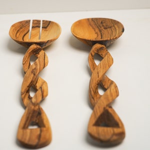 Olive Wood Serving Utensil- Large and Small Salad Servers - Extra Long Spoon- Wooden Serving Utensils- Wedding-Engagement-Anniversary Gift