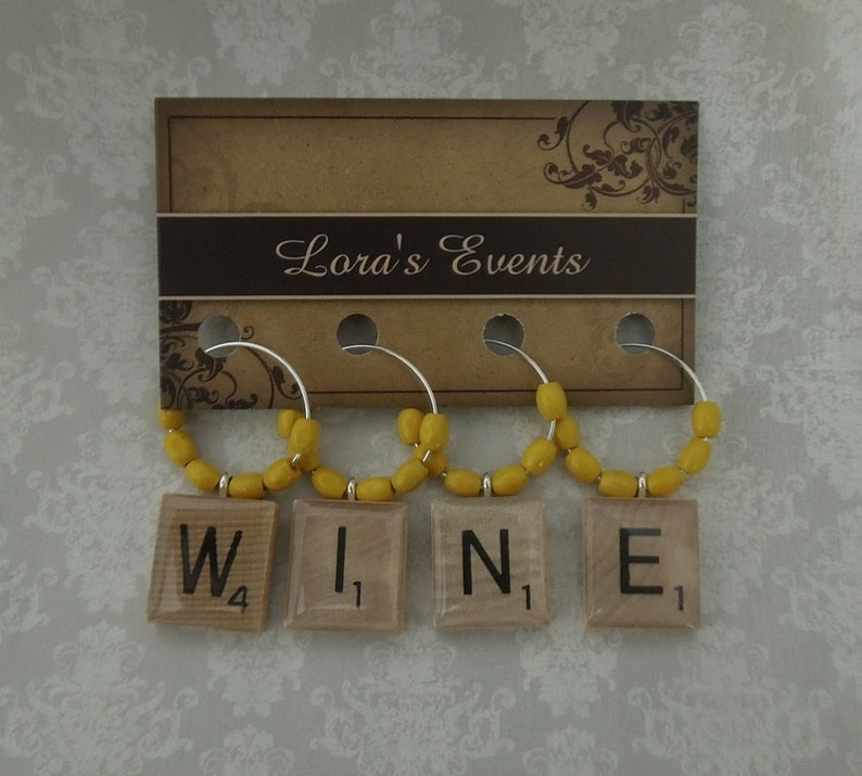 Vino encantos 6 Scrabble Azulejos escoger cualquier Cartas Boda Fiesta de la cena hecha a mano