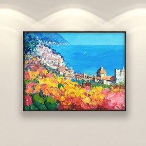 Positano Painting on Canvas, Original Art, Amalfi Coast, Italy Painting, Colourful Artwork, Modern Art, Living Room Wall Art, Unique Gift zdjęcie 2