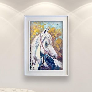 Paard schilderij op canvas, originele kunst, portret van het paard, dierenschilderij, impressionistische kunst, verticale kunst, decor paard, paardportret, dierenschilderij, cadeau voor paardenliefhebber