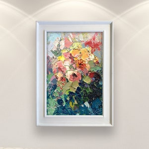 Roses, peinture à l'huile sur toile, oeuvre d'art floral impressionniste moderne, décoration murale florale texturée