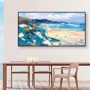 Beach Painting on Canvas, Original Ocean Wall Art for Large Living Room Decor, Coastal Landscape Artwork, Textured Seascape, Modern Wall Art