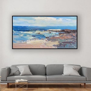 Beach Ocean Painting, Textured Coastal Wall Art, Modern Impressionist Seascape, Original Oil Canvas, Large Home Decor, Gift