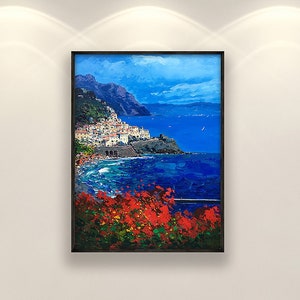 Amalfi Painting on Canvas, Original Art, Italy Painting, Impressionist Art, Seascape Painting, Living Room Wall Art, Large Wall Art