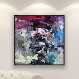Abstract Painting on Canvas – Original Modern Textured Wall Art for Living Room, Large Square Statement Artwork