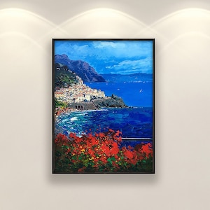Amalfi Oil Painting on Canvas, Original Art, Italy Painting, Impressionist Art, Seascape Painting, Living Room Wall Art, Large Wall Art