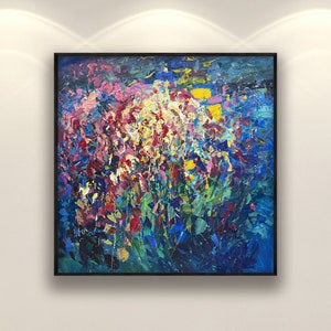 Abstract Floral Oil Painting on Canvas – Original Textured Art, Modern Wall Decor, Large Flower Artwork for Living Room, Unique Gift Ideas