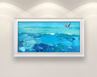 Ocean Painting on Canvas, Sailboat Painting, Original Painting, Sea Painting, Modern Art, Nautical Painting, Room Wall Art, Waves Painting