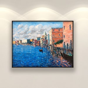 Dipinto a olio su tela del Canal Grande di Venezia: paesaggio marino impressionista italiano