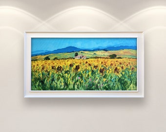 Landscape Painting on Canvas, Original Art, Sunflowers Painting, Tuscany Painting, Impressionist Art, Living Room Wall Art, Large Wall Art