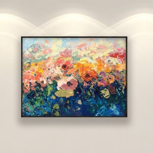 Floral Painting on Canvas, Original Oil Artwork, Textured Rose Wall Art, Vibrant Hand-Painted Flowers, Living Room Decor, Gift for Her