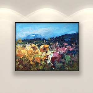 Landscape painting, original oil painting on canvas hanging on a modern wall