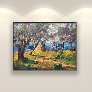 Olive Trees Oil Painting on Canvas, Original Impressionist Tuscan Landscape Art, Large Living Room Wall Decor, Unique Gift