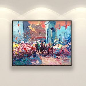 Palio di Siena Ölgemälde auf Leinwand, impressionistisches toskanisches Pferderennen Kunstwerk