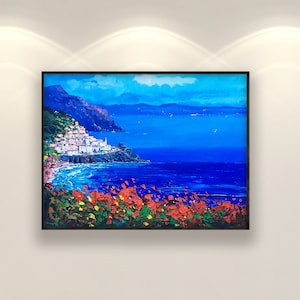 Amalfi Oil Painting on Canvas, Original Painting, Italy Wall Art, Coastal Wall Art, Seascape Art, Modern Painting, Living Room Wall Decor