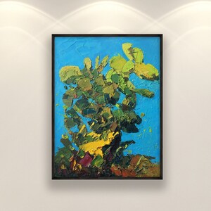Cactus Painting on Canvas, Original Textured Floral Artwork, Bold Green Cactus Wall Art, Modern Home Decor for Living Room, Gift