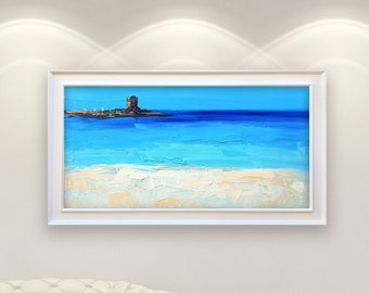 Sardinian Beach Painting on Canvas, Original Art, Ocean Painting, Sea Painting, Italy Painting, Modern Wall Art, Living Room Wall Art, Gift