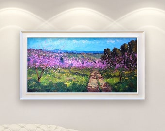 Landscape Painting on Canvas, Original Art, Trees Painting, Floral Wall Art, Italy Art, Impressionist Art, Kitchen Wall Art, Large Wall Art