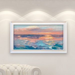 Sunset Painting on Canvas, Original Art, Ocean Art, Beach Wall Art, Abstract Art, Modern Art, Bedroom Wall Decor, Large Painting, Gift