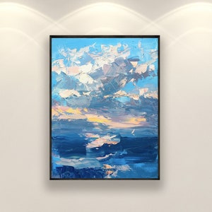 Abstract Sunset Painting on Canvas, Original Art, Clouds Painting, Modern Art, Seascape Painting, Home Decor, Vertical Art, Large Wall Art