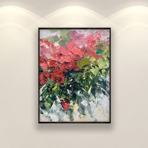 Red Roses Painting on Canvas, Original Art, Flowers Painting, Floral Art, Modern Wall Art, Living Room Wall Art, Large Art, Gift for Her