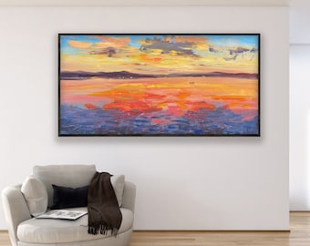 Sunset Painting on Canvas, Original Painting, Ocean Art, Beach Wall Art, Modern Art, Seascape Art, Wall Decor Living Room, Large Wall Art