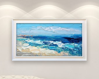 Beach Painting on Canvas, Original Art, Ocean Art, Seascape Painting, Impressionist Art, Textured, Living Room Wall Art, Large Wall Art