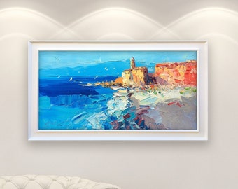 Camogli Painting on Canvas, Original Painting, Italian Art, Seascape Painting, Impressionist Art, Beach Painting, Home Decor, Room Wall Art