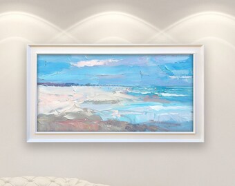 Beach Painting on Canvas, Original Painting, Ocean Painting, Modern Art, People Beach Scene, Texture, Living Room Wall Art, Large Painting