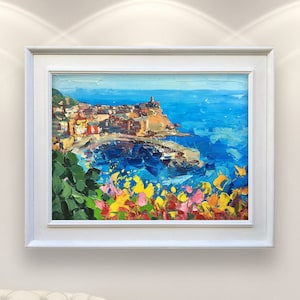 Vernazza Painting on Canvas, Original Art, Cinque Terre Italy, Seascape Painting, Impressionist Art, Living Room Wall Art, Large Wall Art