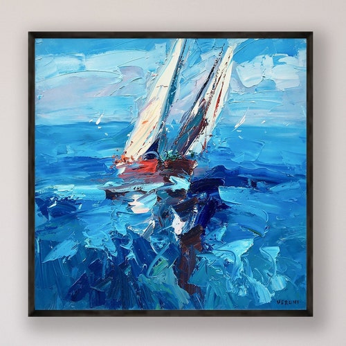 Sailboats Painting on Canvas Original Painting Ocean Art Etsy