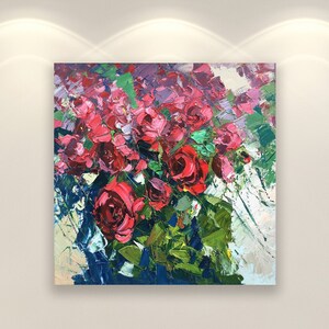 Impression d&#39;art roses rouges : art mural impressionniste floral sur toile giclée