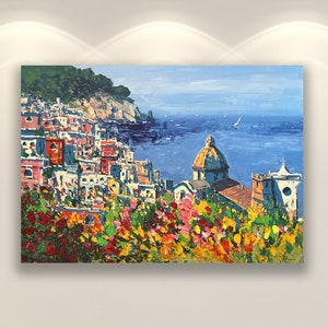 Positano Art, Art Prints, Original Art, Canvas Wall Art, Amalfi Coast, Italy Wall Art, Painting Print, Modern Wall Art, Home Decor Wall Art