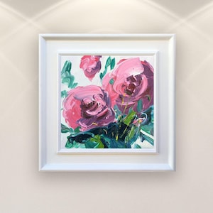 Peonies Flowers Painting on Canvas, Modern Textured Pink Floral Wall Art for Kitchen Wall Decor, Small Art, Unique Gift for Her