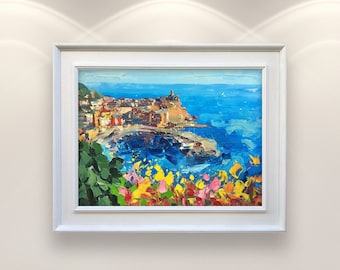 Vernazza Painting on Canvas, Original Art, Cinque Terre Italy, Seascape Painting, Impressionist Art, Living Room Wall Art, Large Wall Art