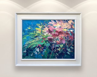 Original Flowers Oil Painting, Abstract Textured Floral Still Life Bouquet Canvas Wall Home Decor