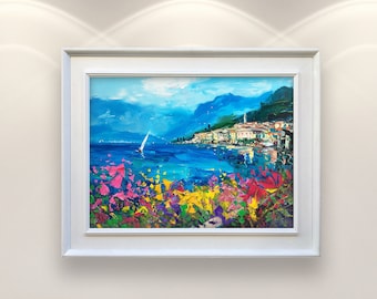 Bellagio Lake Como Painting on Canvas, Original Art, Italy Painting, Landscape Painting, Impressionist Art, Textured, Large Wall Art, Gift