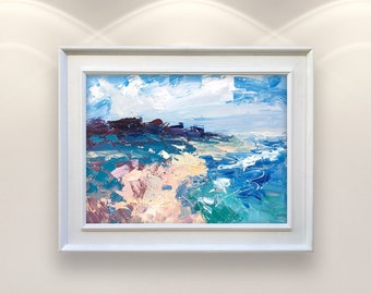 Beach Painting on Canvas, Original Art, Abstract Art, Modern Art, Sea Painting, Fine Art, Textured, Living Room Decor, Large Wall Art, Gift