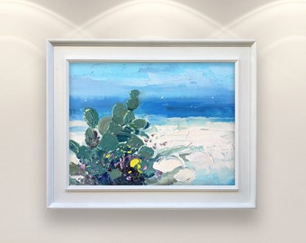 Cactus Paintings on Canvas, Original Painting, Beach Painting, Flowers Painting, Cacti Painting, Impressionist Art, Room Wall Art, Gift