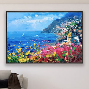 Positano Painting on Canvas, Original Art, Amalfi Coast, Seascape Painting, Impressionist Art, Living Room Decor, Large Wall Art, Gift Ideas image 2