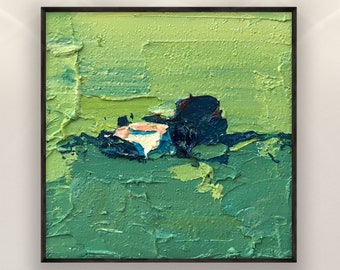 Pintura al óleo abstracta original de paisaje verde, decoración moderna de pared inspirada en la naturaleza.